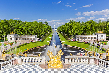 The Grand Cascade of Peterhof, Peter the Great's Palace, St. Petersburg, Russia, Europe