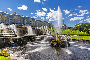 The Grand Cascade of Peterhof, Peter the Great's Palace, St. Petersburg, Russia, Europe