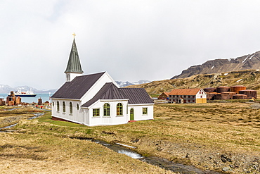 The abandoned and recently restored whaling station at Grytviken, South Georgia, UK Overseas Protectorate, Polar Regions