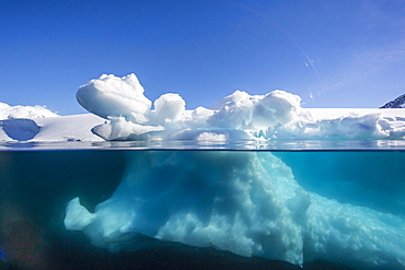 Above and below view of glacial ice near Port Lockroy, Antarctica, Polar Regions