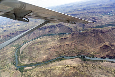 Aerial view of the man-made Ord River between Lake Kununurra and a Diversion Dam built in 1972, Kimberley, Western Australia, Australia, Pacific