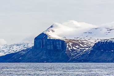 Steep cliffs filled with nesting birds on the south side of Bjornoya, Bear Island, Svalbard, Arctic, Norway, Scandinavia, Europe