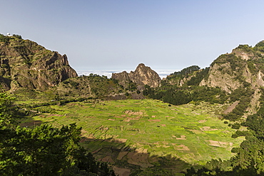 A view of the volcanic crater of Cova de Paul on Santo Antao Island, Cape Verde, Africa