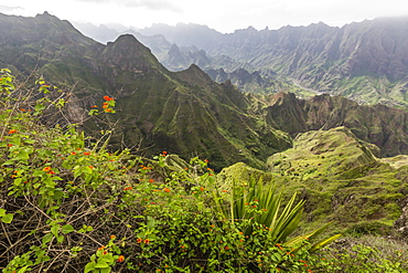 A view of the volcanic mountains surrounding Cova de Paul on Santo Antao Island, Cape Verde, Africa