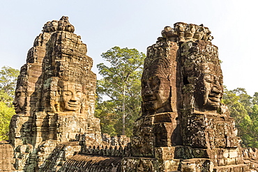 Four-faced towers in Prasat Bayon, Angkor Thom, Angkor, UNESCO World Heritage Site, Cambodia, Indochina, Southeast Asia, Asia