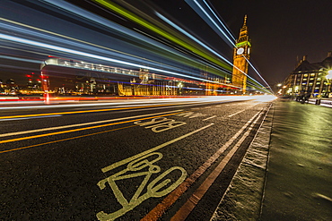 The Houses of Parliament and Big Ben from the Westminster Bridge at night, London, England, United Kingdom, Europe