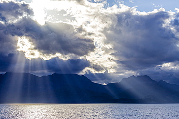 Late afternoon light rays over Isla del Carmen, Baja California Sur, Mexico, North America