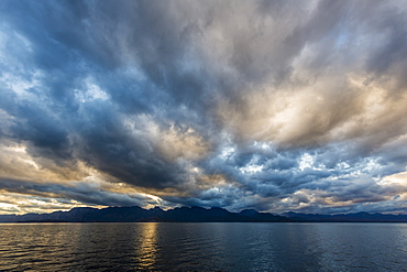 Late afternoon light rays over Isla del Carmen, Baja California Sur, Mexico, North America