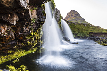 Waterfall near Kirkjufell (Church Mountain), just outside the town of Grundarfjordur on the Snaefellsnes Peninsula, Iceland, Polar Regions