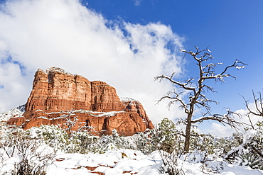 Courthouse Butte after a snow storm near Sedona, Arizona, United States of America, North America