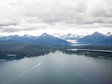 Auke Bay as seen from a small private plane flying from Juneau to Gustavus, Southeast Alaska, United States of America, North America