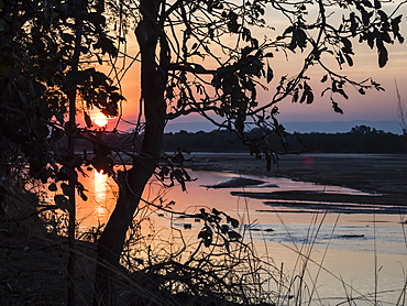 Sunset on the Luangwa River in South Luangwa National Park, Zambia, Africa