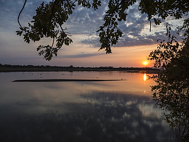 Sunset on the Luangwa River in South Luangwa National Park, Zambia, Africa