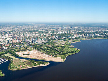 An aerial view of the capital city of Buenos Aires taken from a commercial flight, Buenos Aires, Argentina, South America