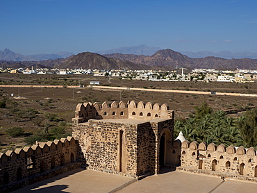 Exterior view of the Castle of Jabreen, a 17th century fortress near Bahla, Sultanate of Oman, Middle East