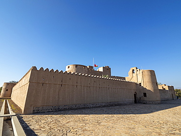 Exterior view of the Castle of Jabreen, a 17th century fortress near Bahla, Sultanate of Oman, Middle East