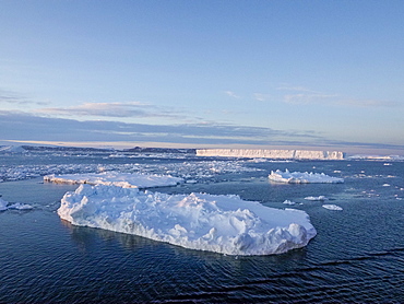 Sea ice, tabular icebergs, and brash ice in Erebus and Terror Gulf, Weddell Sea, Antarctica, Polar Regions