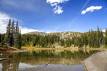 Meltwater lake on Mount Rainier from the Burroughs Mountain Trail, Mount Rainier National Park, Washington State, United States of America, North America