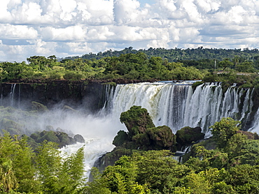 View of Iguacu Falls taken from the upper circuit boardwalk, UNESCO World Heritage Site, Misiones Province, Argentina, South America