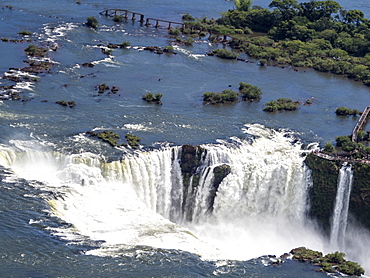 Aerial view by helicopter of Iguacu Falls (Cataratas do Iguacu), UNESCO World Heritage Site, Parana, Brazil, South America