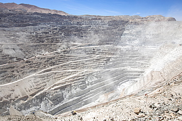 Huge machinery working the Chuquicamata open pit copper mine, the largest by volume in the world, Chile, South America