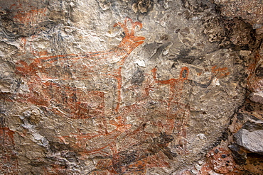 Rock art pictographs of the Cochimi people, Cueva del Raton, UNESCO World Heritage Site, Sierra de San Francisco, Baja California Sur, Mexico, North America