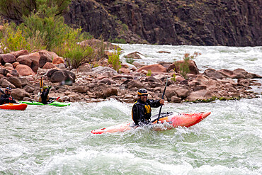 Shooting rapids in a kayak on the Colorado River, Grand Canyon National Park, UNESCO World Heritage Site, Arizona, United States of America, North America