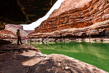 A hiker in Marble Canyon along the Colorado River, Grand Canyon National Park, UNESCO World Heritage Site, Arizona, United States of America, North America