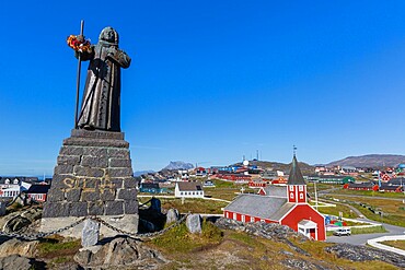 The statue of Hans Egede in Nuuk (Godthab), the Capital and largest city in Greenland, Polar Regions