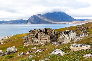 Church at Greenland's largest, best-preserved Norse farmstead ruins at Hvalsey, Qaqortukulooq, Greenland, Polar Regions