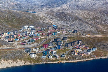 Aerial view of Nuuk (Godthab), the Capital and the largest city in Greenland, Polar Regions