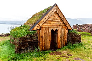 Norse chapel at the reconstruction of Erik the Red's Norse settlement at Brattahlid, southwestern Greenland, Polar Regions