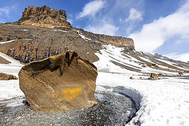 Ventifacts blown by the wind into the soft tuff material at Brown Bluff, Antarctic Sound, Antarctica, Polar Regions