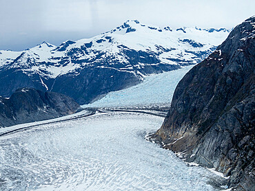 Aerial view of the Leconte Glacier, flowing from the Stikine Ice Field near Petersburg, Southeast Alaska, United States of America, North America