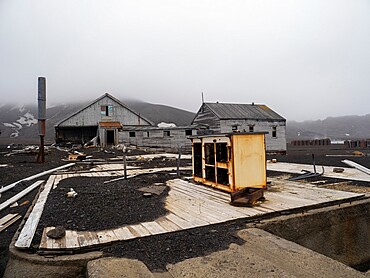 The remains of an old British Base at Deception Island, an active volcano which last erupted in 1969, Antarctica, Polar Regions