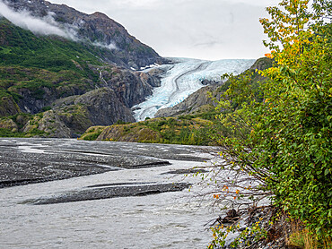 A view of the Exit Glacier, coming off the Harding Ice Field, Kenai Fjords National Park, Alaska, United States of America, North America