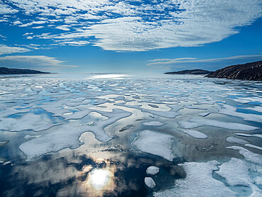 Pack ice in the western end of Bellot Strait leading to McClintock Channel, Northwest Passage, Nunavut, Canada, North America