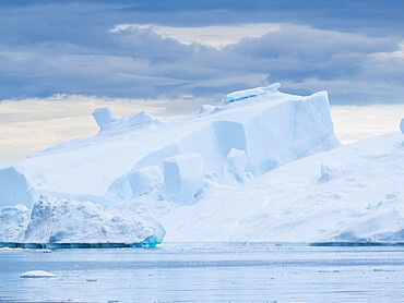 Huge icebergs from the Ilulissat Icefjord stranded on a former terminal moraine just outside Ilulissat, Greenland, Denmark, Polar Regions