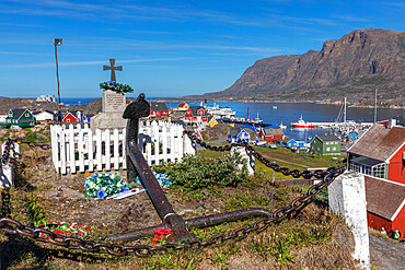 A view of the monument dedicated to the fallen war heroes in the city of Sisimiut, Greenland, Denmark, Polar Regions