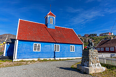 Exterior view of the Bethel Church, built in 1775, in the Town centre in the city of Sisimiut, Greenland, Denmark, Polar Regions