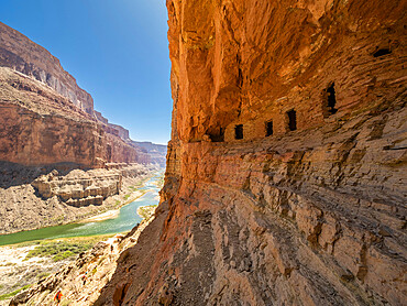 A view of the Puebloan granaries at Upper Nankoweap, Grand Canyon National Park, Arizona, United States of America, North America