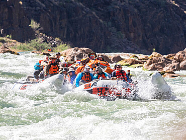 Commercial rafters run the Deubendorff Rapid, just past river mile 132, Grand Canyon National Park, Arizona, United States of America, North America