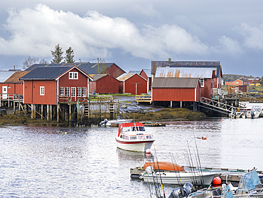 View of Nes harbor on Vega Island, one of about 6500 islands and skerries in the Vega Archipelago, Norway, Scandinavia, Europe