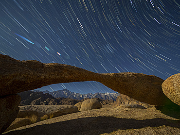 A naturally formed arch at night in the Alabama Hills National Scenic Area, Eastern Sierra Nevadas, California.