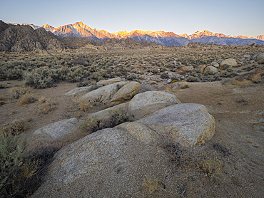 Sunrise on the Eastern Sierra Nevadas in the Alabama Hills National Scenic Area, California, USA.