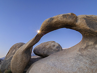 A naturally formed arch at night in the Alabama Hills National Scenic Area, Eastern Sierra Nevadas, California.