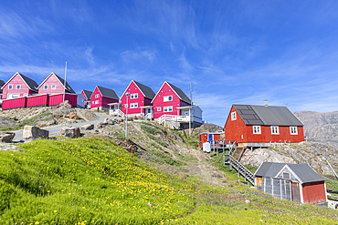 The colorful Danish town of Sisimiut, Western Greenland, Polar Regions