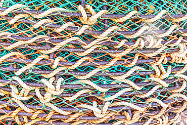 Crab traps stacked on the dock in Sisimiut, Western Greenland, Polar Regions