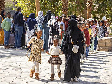 A school class being escorted at the entrance to the Nubian Museum in the city of Aswan, Egypt, North Africa, Africa