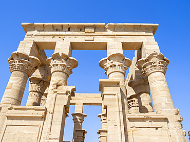 Columns at the Philae temple complex, The Temple of Isis, UNESCO World Heritage Site, currently on the island of Agilkia, Egypt, North Africa, Africa